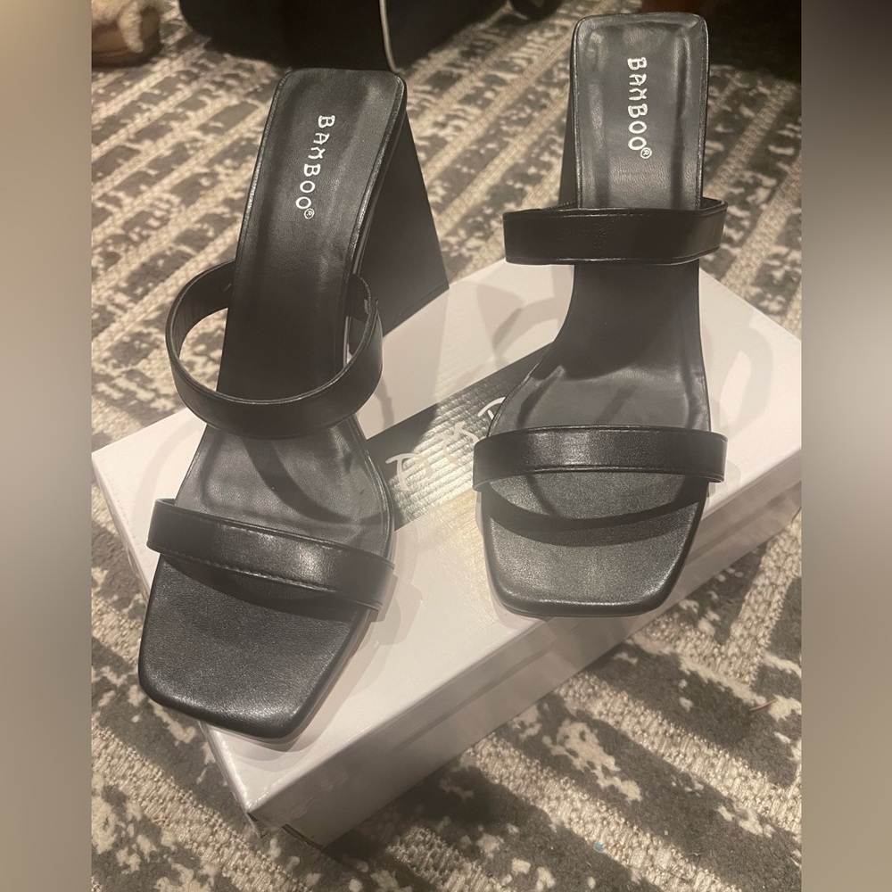 Bamboo premiere black slip on triangle heel